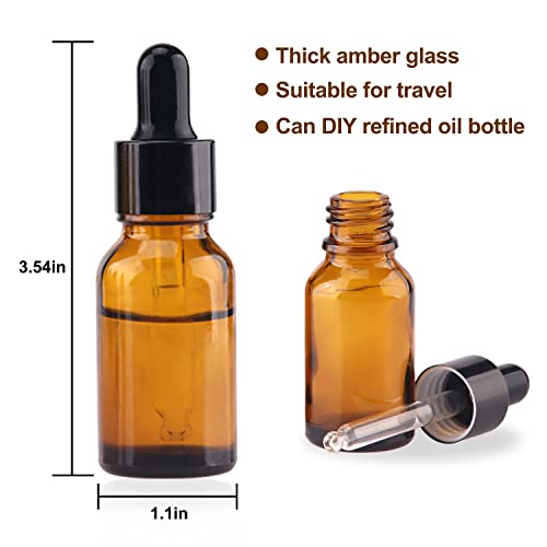 MRXBN 1/2 oz Glass Dropper Bottle, 15ml Amber Tincture Bottle with Dropper, Label, Leak-Proof Travel Dropper Bottles for Essential Oils, Fragrances and Concentrated Tincture Extracts (8 Pcs) - Image 2