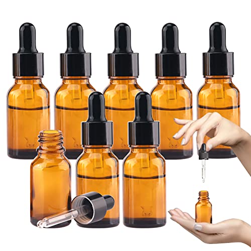 MRXBN 1/2 oz Glass Dropper Bottle, 15ml Amber Tincture Bottle with Dropper, Label, Leak-Proof Travel Dropper Bottles for Essential Oils, Fragrances and Concentrated Tincture Extracts (8 Pcs) - Image 1