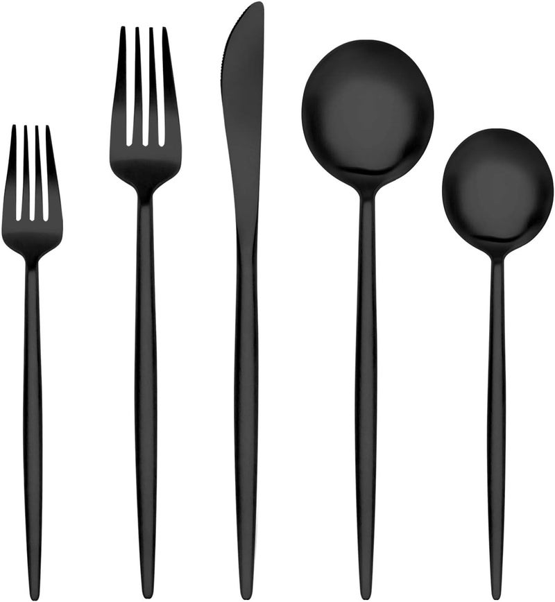 BEGEEL Matte Black Silverware SetBEGEEL 20 Piece Stainless Steel Flatware SetService for 4Satin Finish TablewareCutlery SetsUtensil Sets for Kitchen and HomeDishwasher Safe - Image 1
