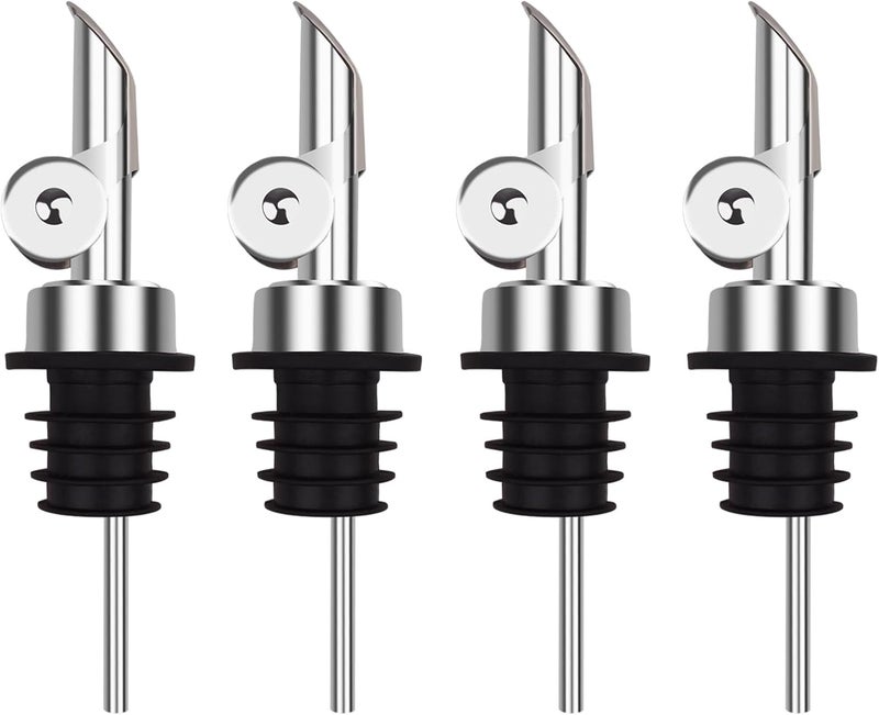 Lubise 4 Pcs Olive Oil Dispenser Bottle Spout, Speed Liquor Pour Spout with Flip Top, Stainless Steel Auto Pour Spouts for Liquor Bottles, Oil Bottles, Vinegar, Syrup and Other Liquid Bottles - Image 1