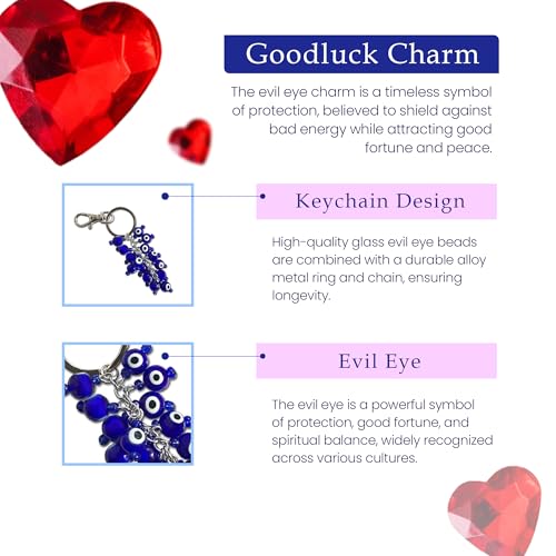 LUCKBOOSTIUM Evil Eye Cluster Keychain Ring - Blue, White and Black Evil Eye Beads, Good Luck Charm Keychain, Protection Rear View Mirror Accessories, Wall Decor, Bag Charms, Office and Home Ornaments - Image 3