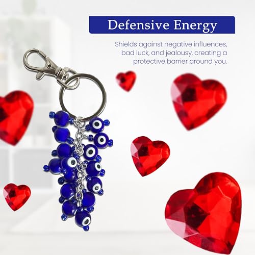 LUCKBOOSTIUM Evil Eye Cluster Keychain Ring - Blue, White and Black Evil Eye Beads, Good Luck Charm Keychain, Protection Rear View Mirror Accessories, Wall Decor, Bag Charms, Office and Home Ornaments - Image 5