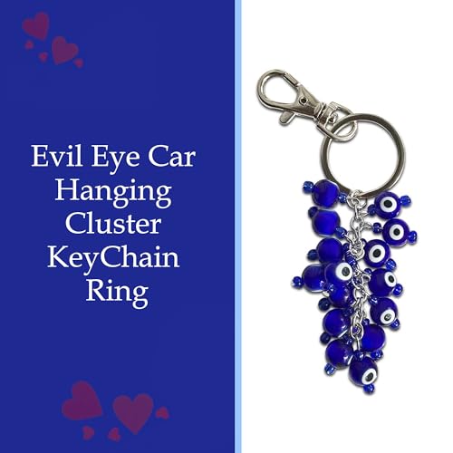 LUCKBOOSTIUM Evil Eye Cluster Keychain Ring - Blue, White and Black Evil Eye Beads, Good Luck Charm Keychain, Protection Rear View Mirror Accessories, Wall Decor, Bag Charms, Office and Home Ornaments - Image 2