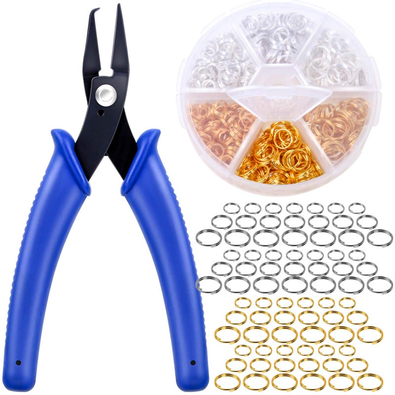 Split Rings for Jewelry Making Caffox 700pcs Small Split Ring with Split Ring Pliers Double Closed Jump Rings Craft Jump Loops Opener for Necklaces and Bracelets