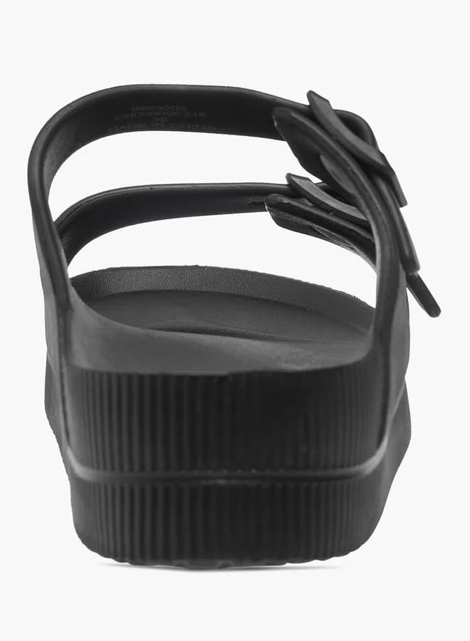 Flora Bella By Shoexpress Womens Solid Slip-On Sandals With Buckle Accent