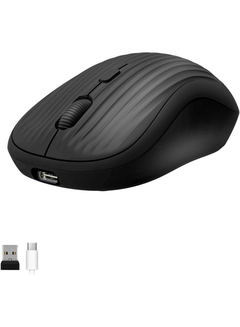 SOLARAE Bluetooth Wireless Mouse, 2.4G Silent Mouse, Rechargeable DPI 800 1200 1600 Wireless Mouse, Portable Computer Mouse with USB Nano Receiver for Laptop, PC, Mac, Windows, Black - Image 1