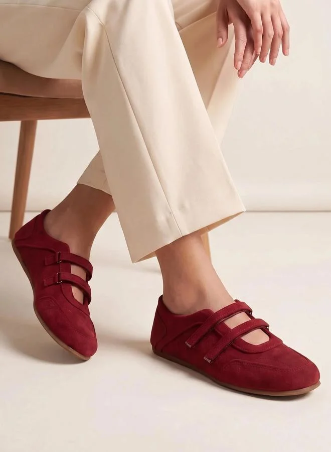Styli  Red Solid Round Toe Velcro Sneakers for Women | Best Price UAE