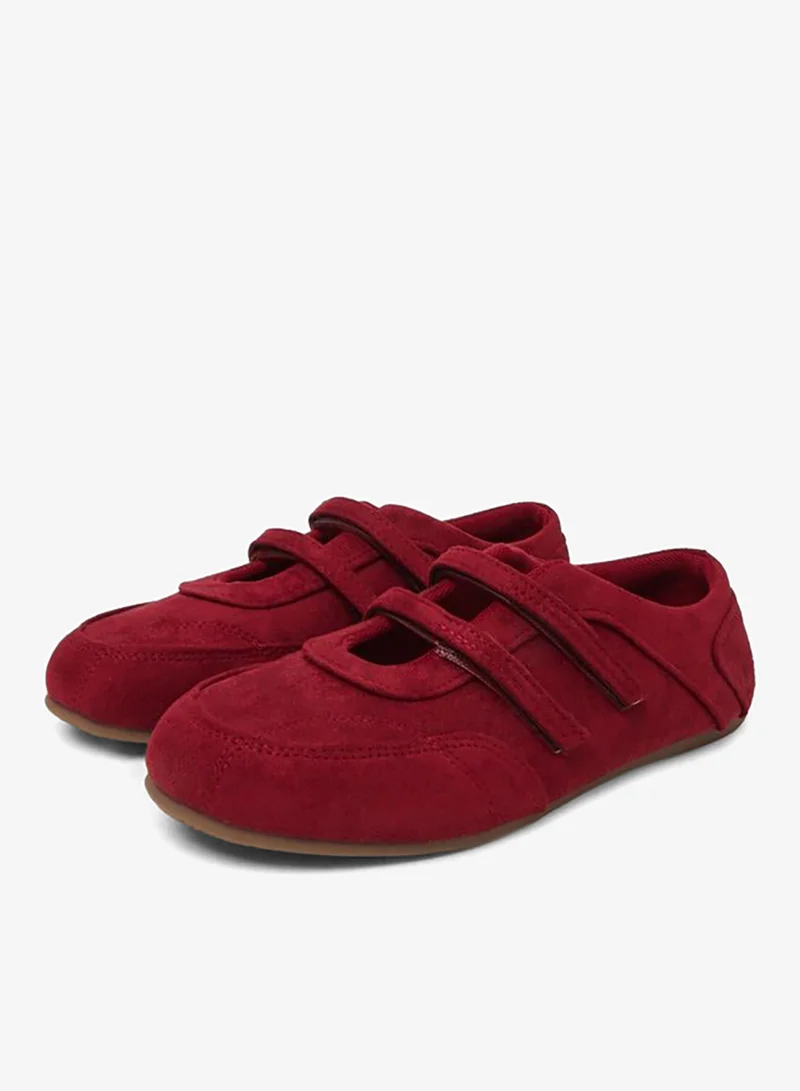 Styli  Red Solid Round Toe Velcro Sneakers for Women | Best Price UAE