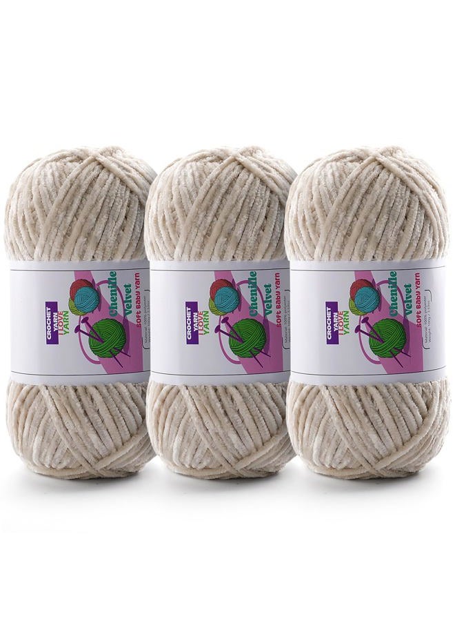 DAERBOF Chenille Yarn, Soft Fluffy Velvet, 3 Skeins (3196.8yds, 33.5oz) (Beige) - Image 1