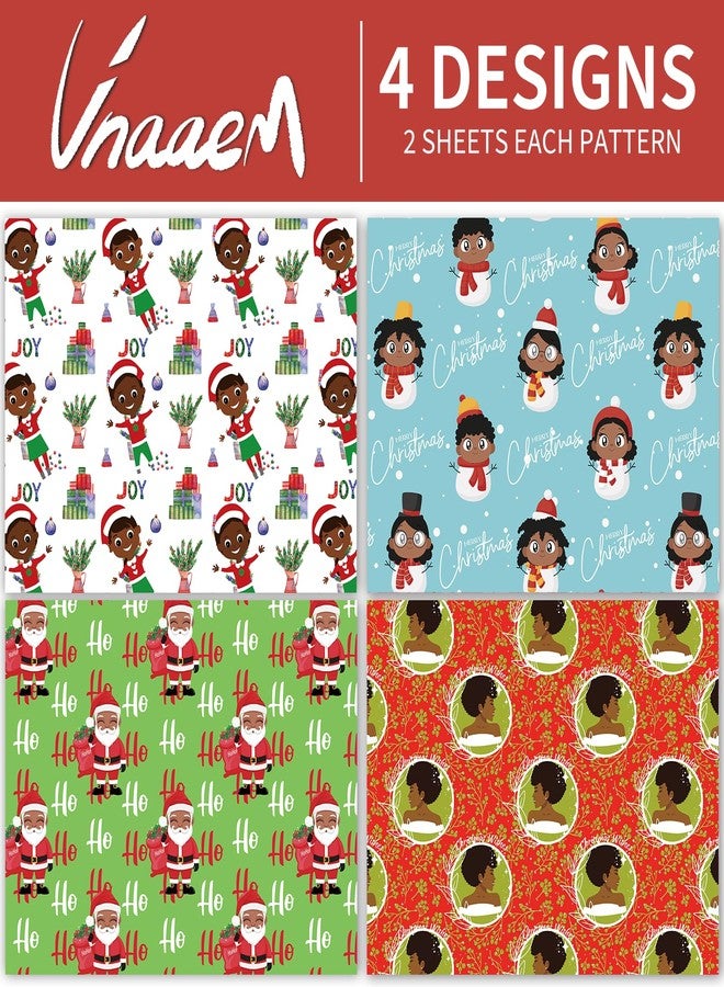 Vnaaem African American Christmas Wrapping Paper Black Santa Gift Wrap for Boys Girls Kids Women Holiday Baby Shower Decoration - 20 X 28Inches Per Sheet(8 Pack - Image 2