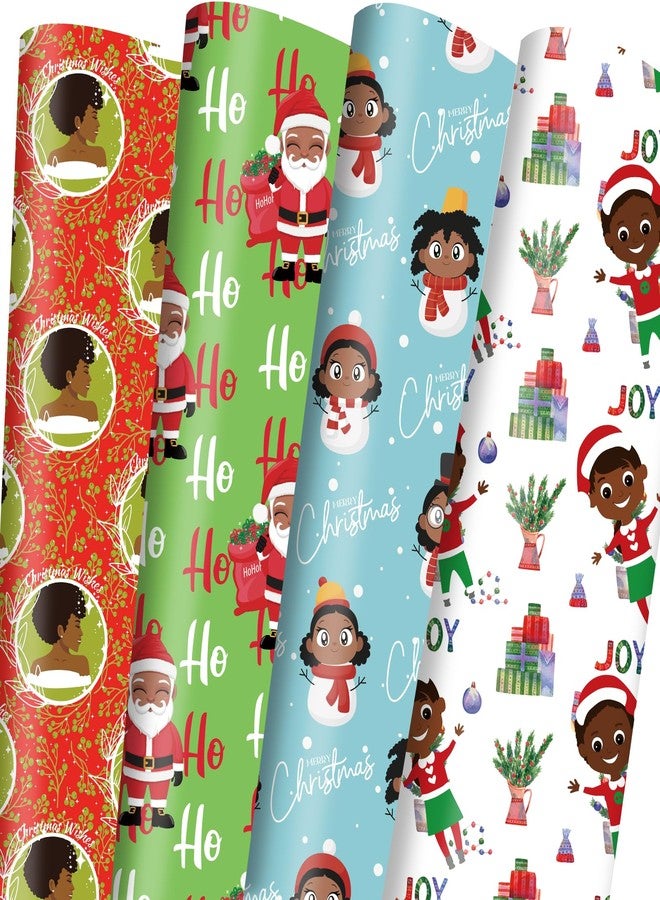 Vnaaem African American Christmas Wrapping Paper Black Santa Gift Wrap for Boys Girls Kids Women Holiday Baby Shower Decoration - 20 X 28Inches Per Sheet(8 Pack - Image 1
