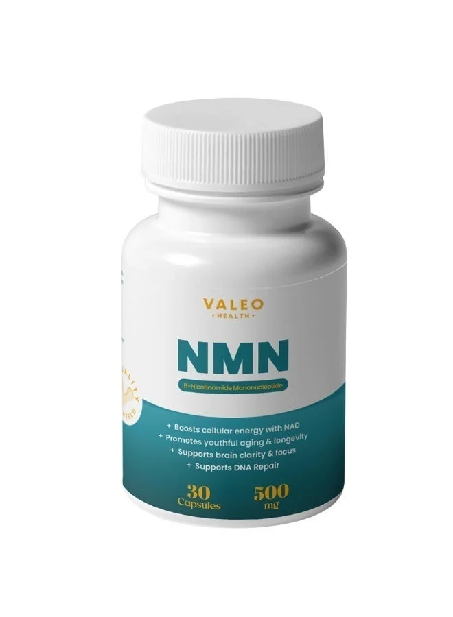 Valeo VALEO NMN 500mg Capsules: Pure Nicotinamide Mononucleotide NAD+ Booster for Anti-Ageing, Cellular Energy, Focus & Longevity Support. High-Purity Single Ingredient, Made in the UK – 30 Capsules (30-Day Supply)