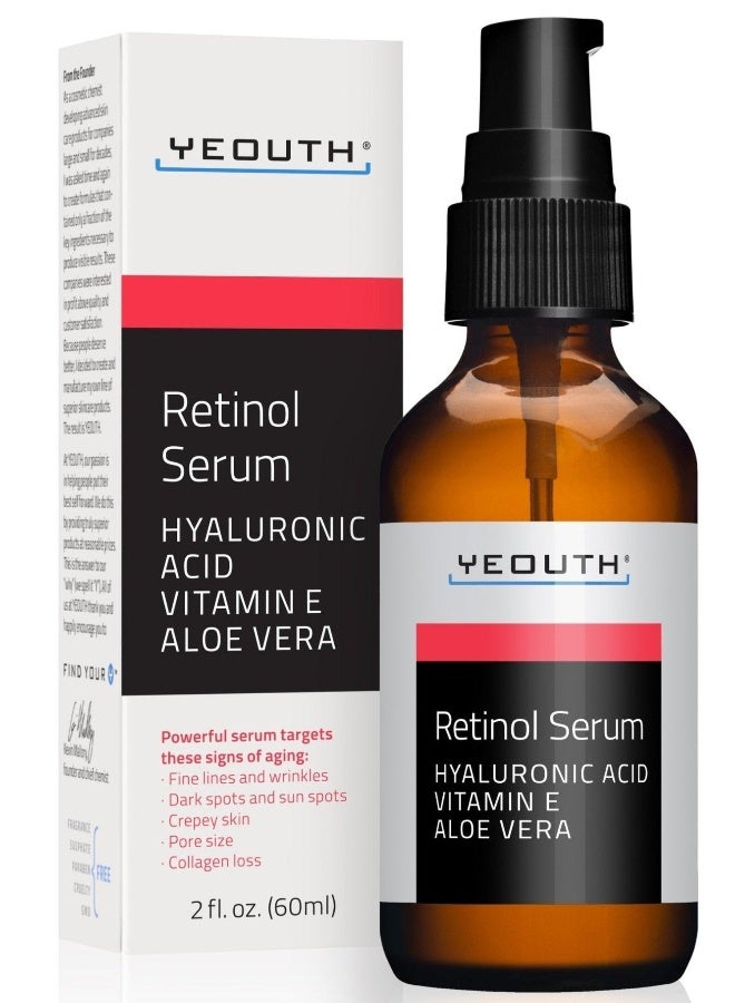 Yeouth 2.5% Retinol Serum With Hyaluronic Acid, Vitamin E, Aloe Vera, 2Oz - Image 2