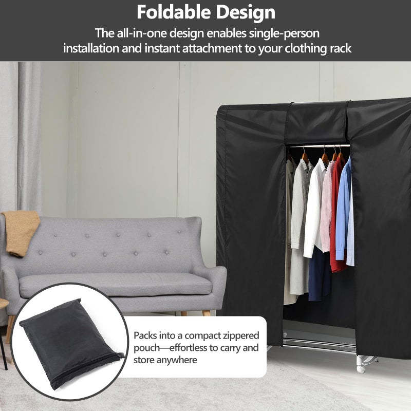 SEJGGKQ 59" Garment Rack Cover,Clothes Closet Bag,Clothing Covers Hanging Rolling Only Portable Storage Zipper Rail Wardrobe Coat,Dustproof Cloth Bags Covering Fits Garmet Hanger Covers for Racks Suit Dress - Image 3
