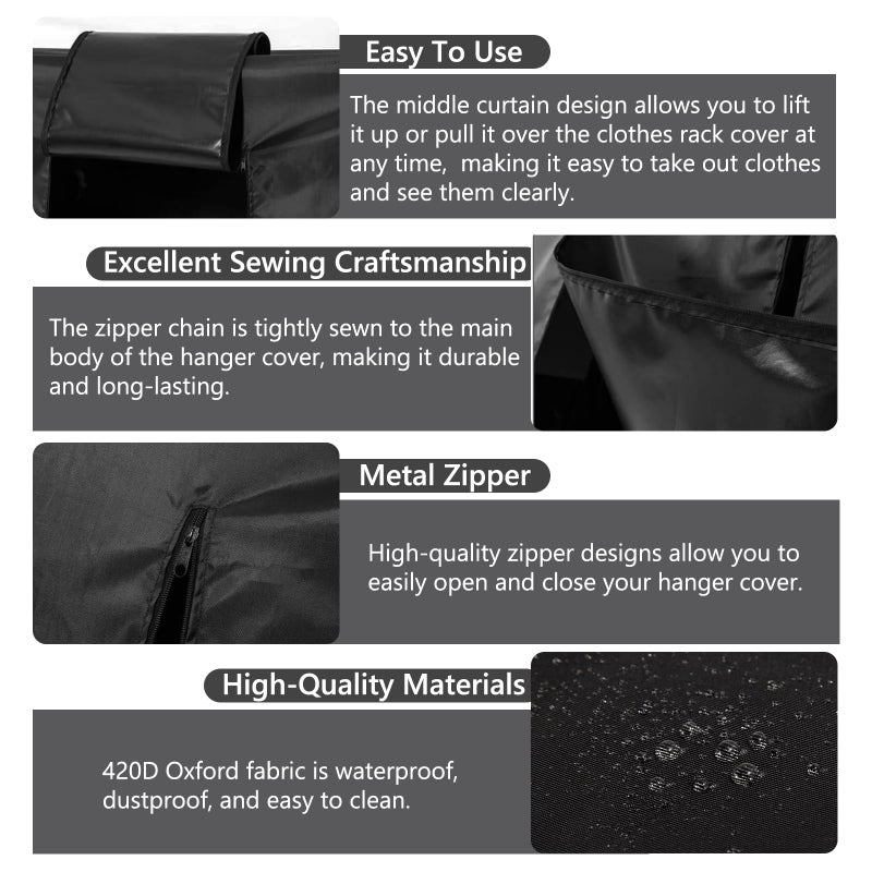 SEJGGKQ 59" Garment Rack Cover,Clothes Closet Bag,Clothing Covers Hanging Rolling Only Portable Storage Zipper Rail Wardrobe Coat,Dustproof Cloth Bags Covering Fits Garmet Hanger Covers for Racks Suit Dress - Image 4