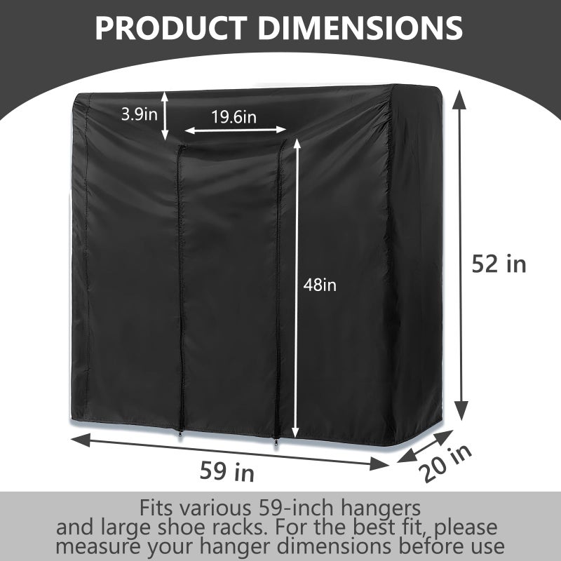 SEJGGKQ 59" Garment Rack Cover,Clothes Closet Bag,Clothing Covers Hanging Rolling Only Portable Storage Zipper Rail Wardrobe Coat,Dustproof Cloth Bags Covering Fits Garmet Hanger Covers for Racks Suit Dress - Image 2