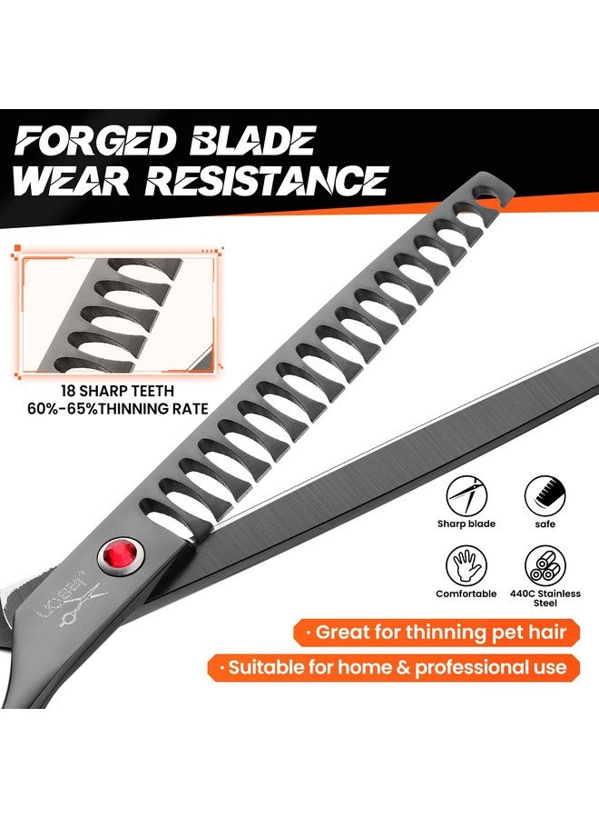 جيسون مقص جيسون للعناية بالكلاب، مقاس 7.5 بوصة - مقص احترافي لتخفيف الشعر، مصنوع من الفولاذ المقاوم للصدأ الياباني، مزود بـ 18 سنًا، مناسب للكلاب والقطط والحيوانات الأليفة الأخرى (مقص، أسود) - Image 2