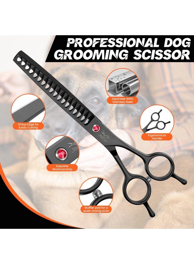 جيسون مقص جيسون للعناية بالكلاب، مقاس 7.5 بوصة - مقص احترافي لتخفيف الشعر، مصنوع من الفولاذ المقاوم للصدأ الياباني، مزود بـ 18 سنًا، مناسب للكلاب والقطط والحيوانات الأليفة الأخرى (مقص، أسود) - Image 4