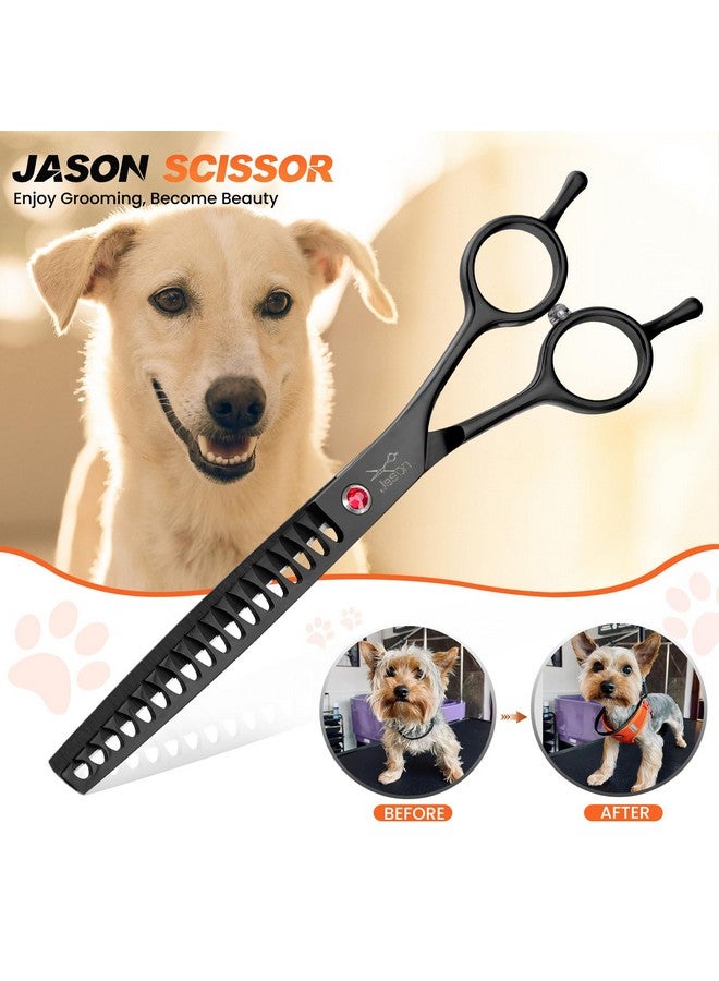 جيسون مقص جيسون للعناية بالكلاب، مقاس 7.5 بوصة - مقص احترافي لتخفيف الشعر، مصنوع من الفولاذ المقاوم للصدأ الياباني، مزود بـ 18 سنًا، مناسب للكلاب والقطط والحيوانات الأليفة الأخرى (مقص، أسود) - Image 3