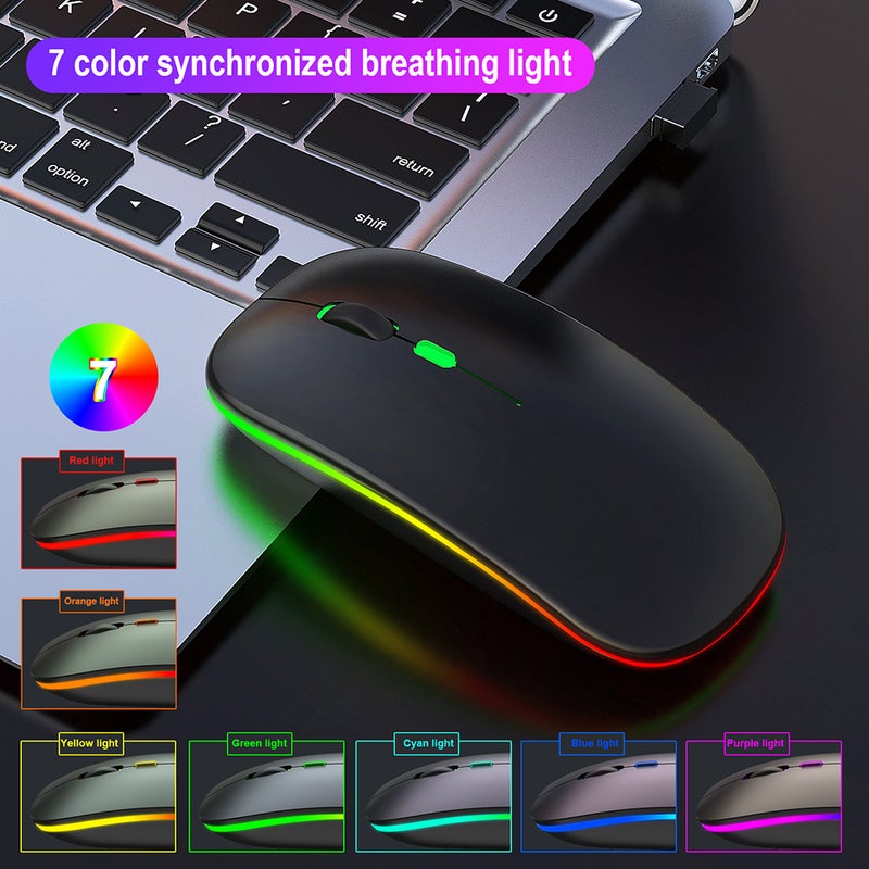 الماوس اللاسلكي LED ، ماتي الأسود ، الماوس الصامت اللاسلكي القابل لإعادة الشحن ، 2.4G المحمولة USB البصرية الفئران اللاسلكية الكمبيوتر مع جهاز استقبال USB. - Image 5
