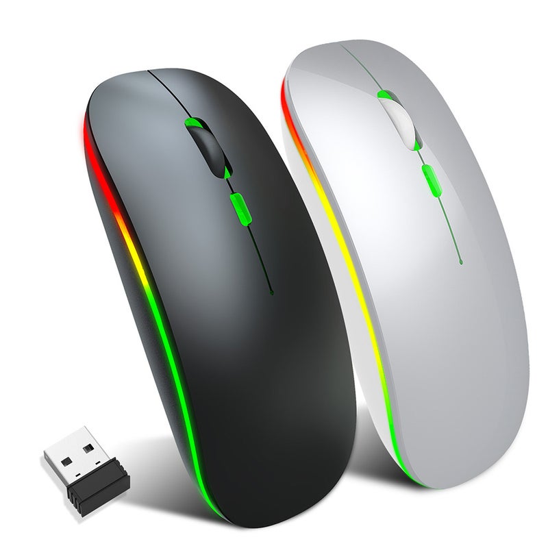 الماوس اللاسلكي LED ، ماتي الأسود ، الماوس الصامت اللاسلكي القابل لإعادة الشحن ، 2.4G المحمولة USB البصرية الفئران اللاسلكية الكمبيوتر مع جهاز استقبال USB. - Image 4