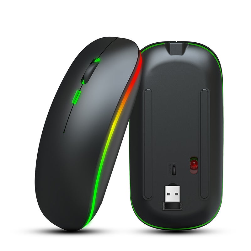 الماوس اللاسلكي LED ، ماتي الأسود ، الماوس الصامت اللاسلكي القابل لإعادة الشحن ، 2.4G المحمولة USB البصرية الفئران اللاسلكية الكمبيوتر مع جهاز استقبال USB. - Image 2