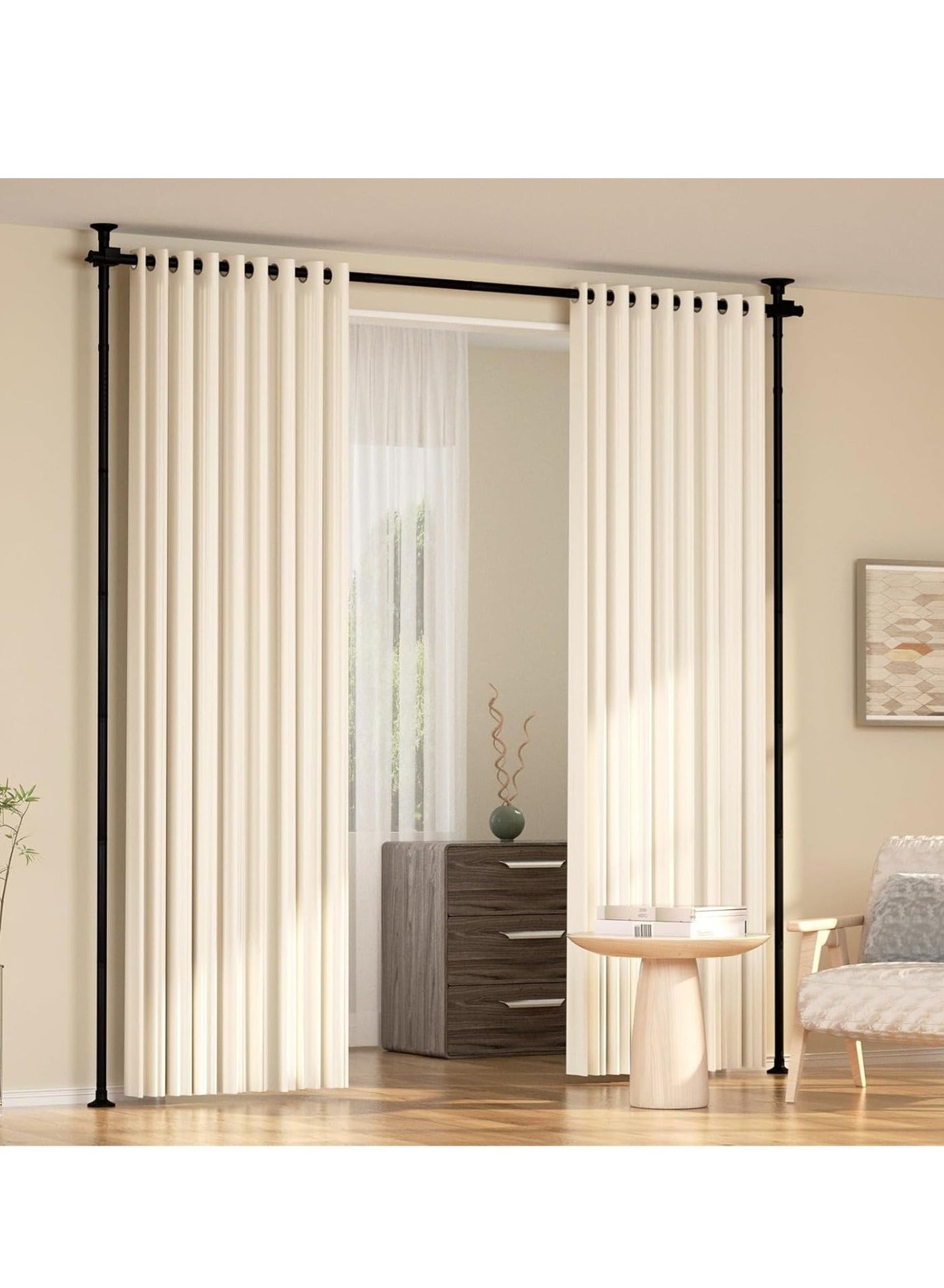 Adjustable Freestanding Room Divider, Drilling Free Tension Curtain Rods, Floor to Ceiling Wall Divider Rod, Heavy Duty Partition Dividers Rods