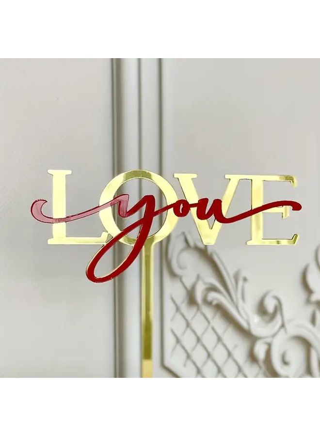 Golden Acrylic Wedding Cake Topper Love Decoration For Valentines Party - Image 5