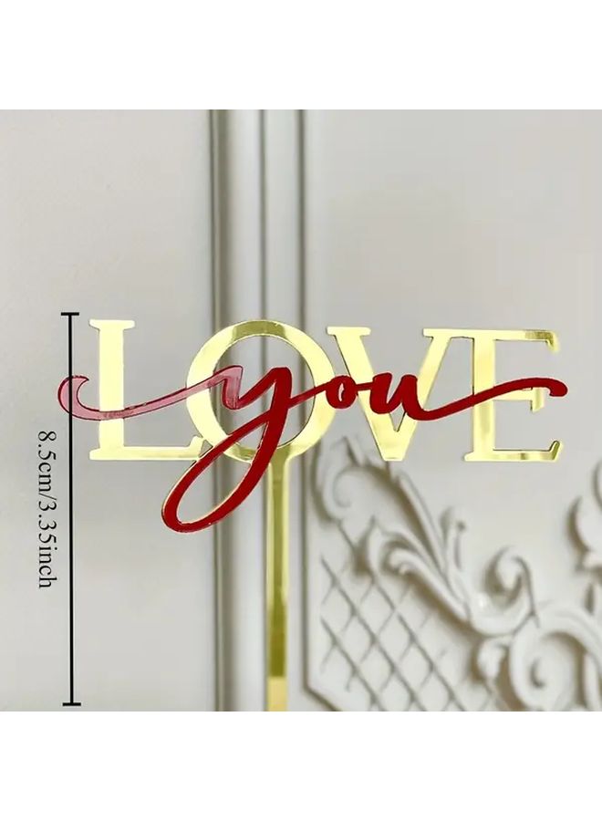 Golden Acrylic Wedding Cake Topper Love Decoration For Valentines Party - Image 3