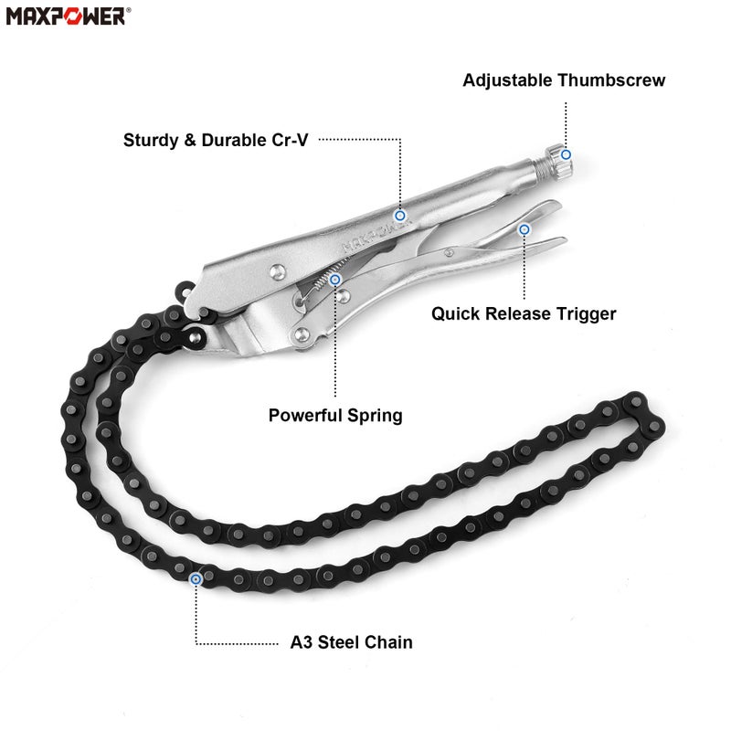 Maxpower مشبك سلسلة قفل MAXPOWER، كماشة سلسلة قفل 9 بوصة مع سلسلة بطول 35.8 بوصة، عبوة من 2 - Image 2