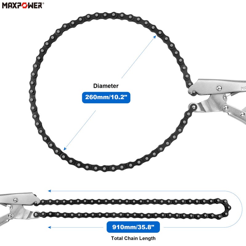 Maxpower مشبك سلسلة قفل MAXPOWER، كماشة سلسلة قفل 9 بوصة مع سلسلة بطول 35.8 بوصة، عبوة من 2 - Image 3