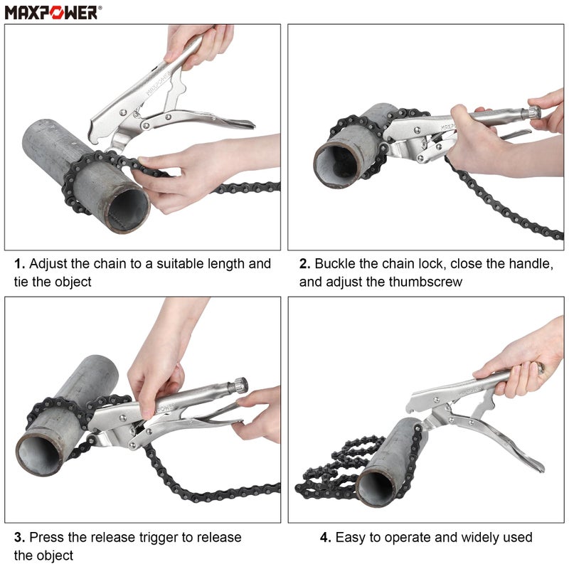 Maxpower مشبك سلسلة قفل MAXPOWER، كماشة سلسلة قفل 9 بوصة مع سلسلة بطول 35.8 بوصة، عبوة من 2 - Image 5