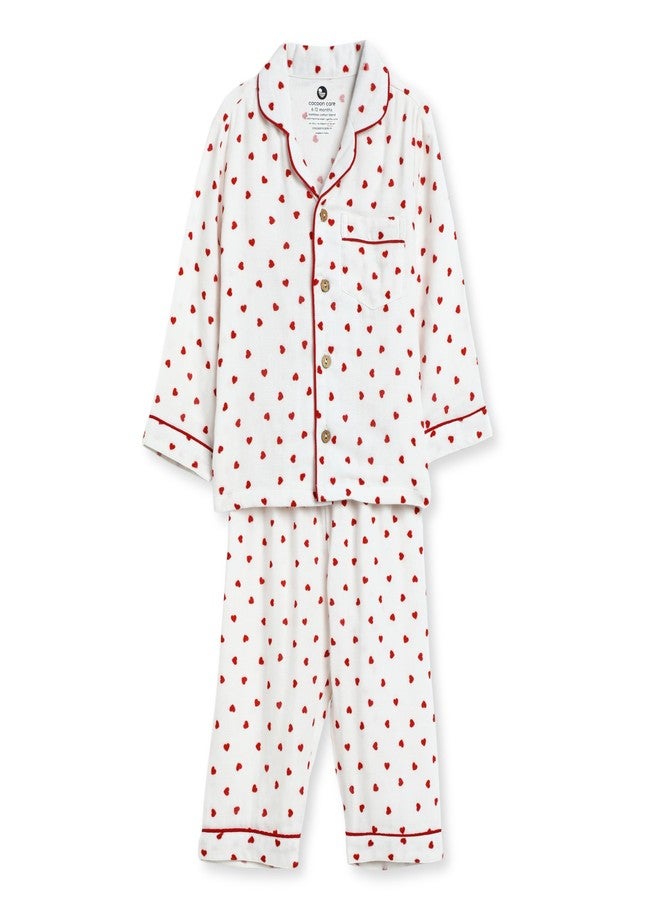 Cocoon Care Muslin Cotton Printed Night Suit for Boys and Girls | Sleepwear for Babies | Winter Pajama Set for Kids | Night wear for Baby | 18-24 M | Heart - Image 1