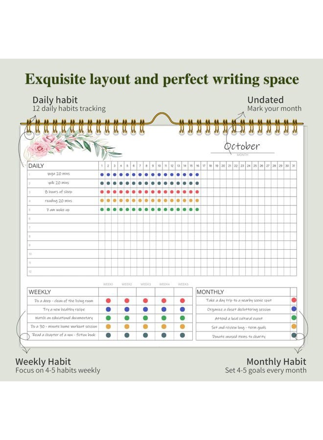 KAICN Habit Tracker Calendar,12 Monthly Habit Tracker Journal with Spiral Binding,Undated Weekly Monthly Planner to Boost Productivity&Self Improvement,8"x10"(Pink) - Image 3