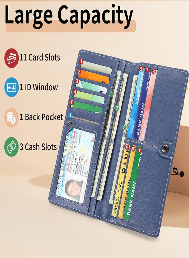 FALAN MULE Ultra Slim Women Wallet RFID Blocking Credit Card Holder Bifold Long Thin Ladies Billfold, Blue, Wallet Women - Image 4