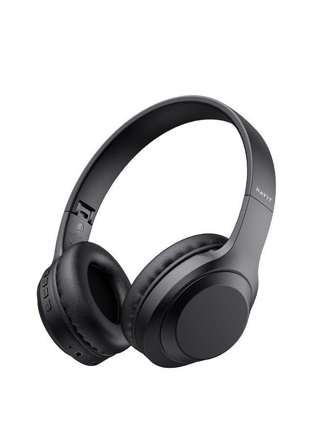 havit Bluetooth Headset, Head-Mounted, 200mAh Large Capacity Battery, Low Latency, Lightweight and Portable, Support Wired/Wireless, Black  - Image 1