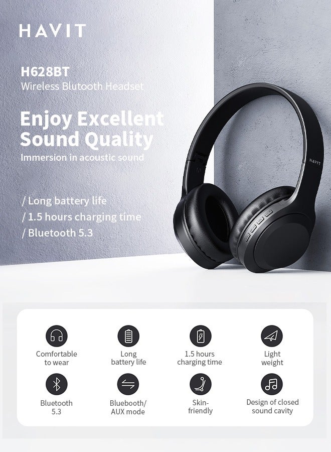 havit Bluetooth Headset, Head-Mounted, 200mAh Large Capacity Battery, Low Latency, Lightweight and Portable, Support Wired/Wireless, Black  - Image 2