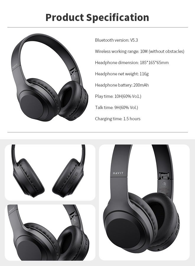 havit Bluetooth Headset, Head-Mounted, 200mAh Large Capacity Battery, Low Latency, Lightweight and Portable, Support Wired/Wireless, Black  - Image 5