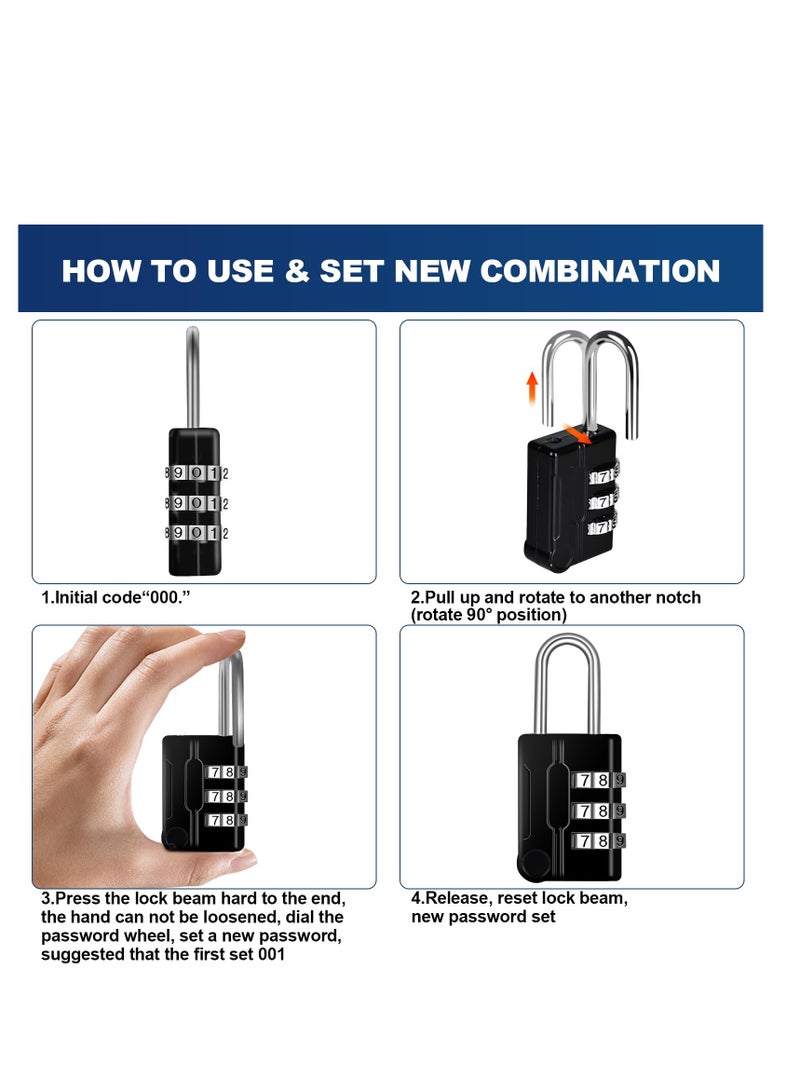 KASTWAVE Suitcase Locks Luggage Locks, TSA Approved Luggage Lock, Zinc Alloy Security Padlock, 3-Dial Combination Padlock for Luggage, Suitcases, Backpacks, Duffle Bag 2Pcs (Black & Silver) - Image 5