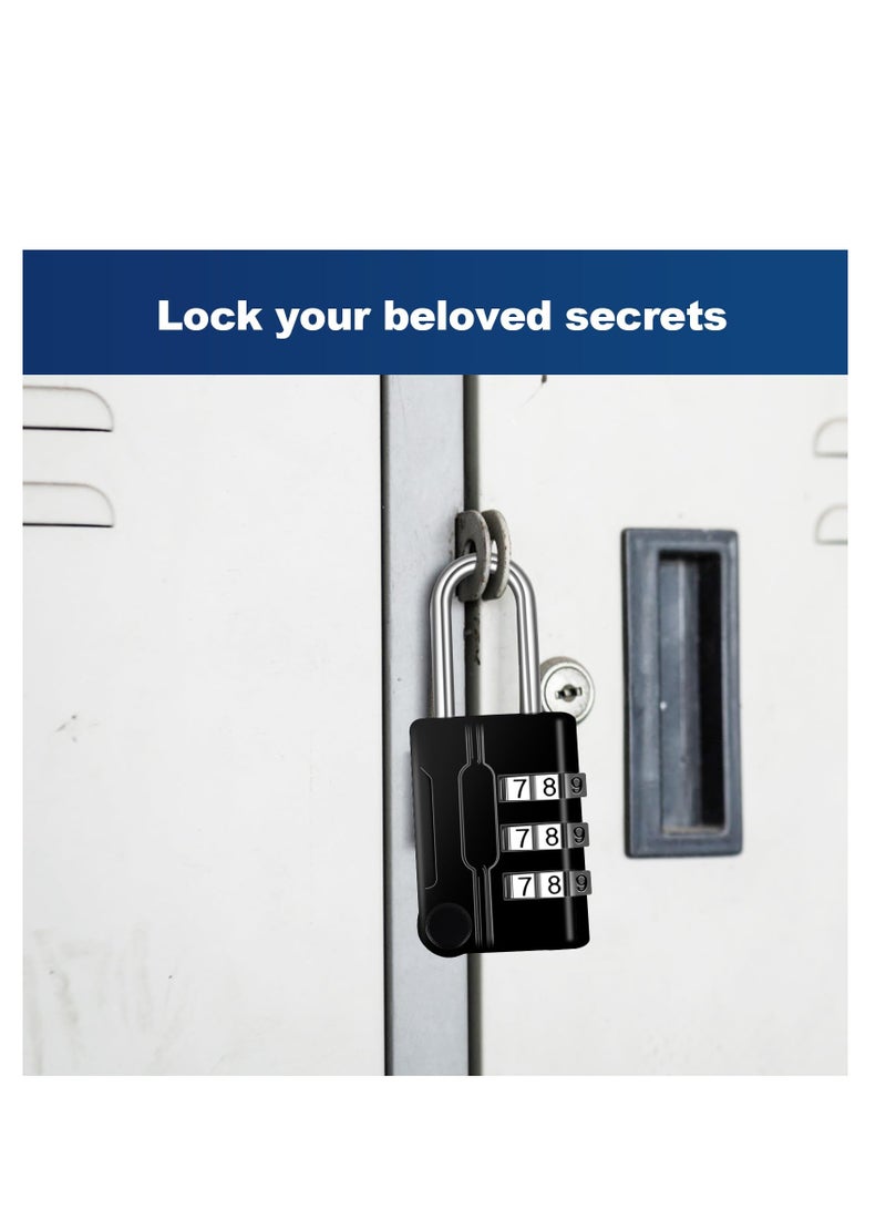 KASTWAVE Suitcase Locks Luggage Locks, TSA Approved Luggage Lock, Zinc Alloy Security Padlock, 3-Dial Combination Padlock for Luggage, Suitcases, Backpacks, Duffle Bag 2Pcs (Black & Silver) - Image 3