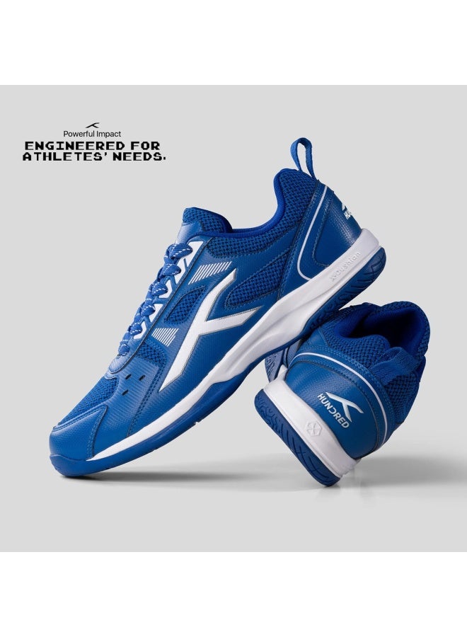 HUNDRED Raze Badminton Shoes (Non Marking) | Lightweight & Durable | X-Cushion, Active Grip Sole, Toe Assist (Blue/White, 2UK) - Image 3