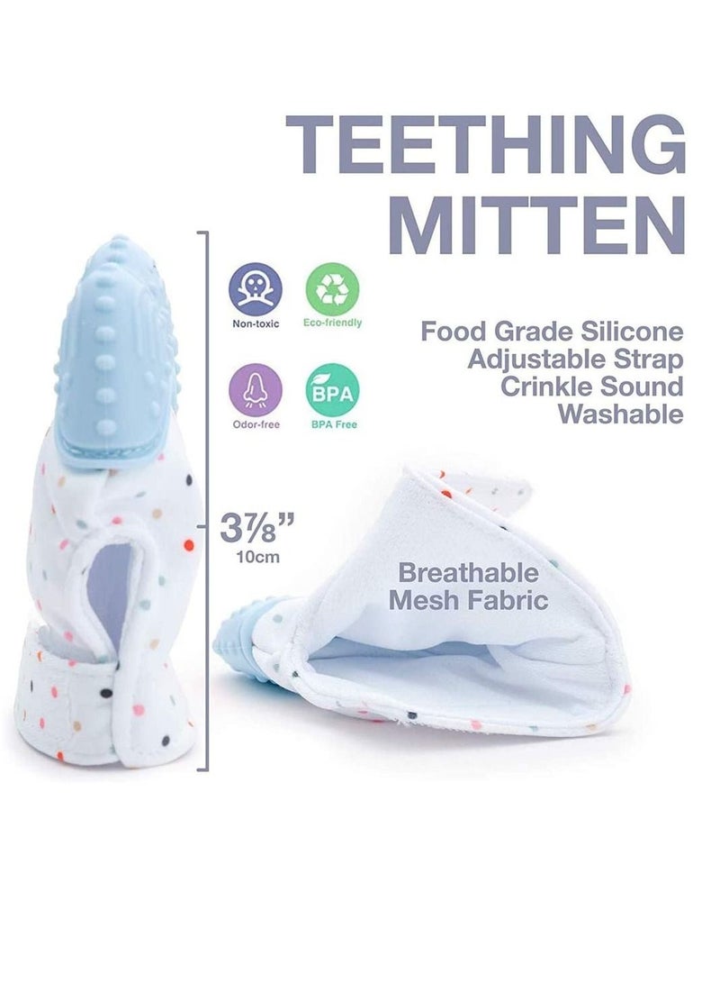 Y&D Baby Teething Mitten 4 Pack Food Grade Silicone Teether Glove Prevent Scratches Protection Gloves Soothing Pain Relief Mitt Stimulating Toys for Orange & Blue (Blue)  - Image 2