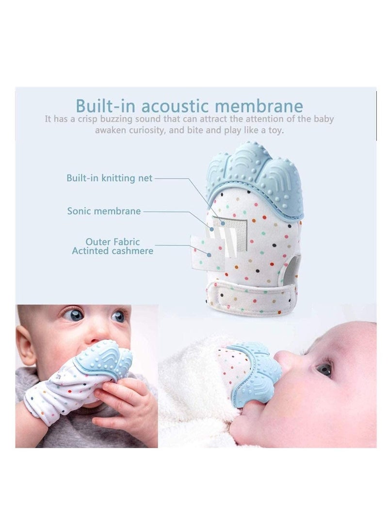 Y&D Baby Teething Mitten 4 Pack Food Grade Silicone Teether Glove Prevent Scratches Protection Gloves Soothing Pain Relief Mitt Stimulating Toys for Orange & Blue (Blue)  - Image 3