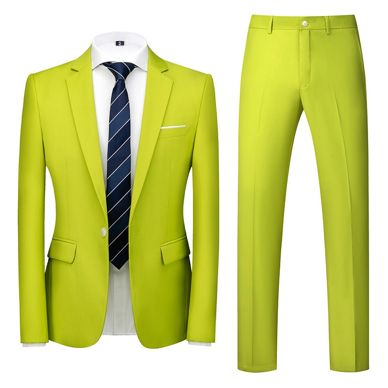 Special Slim Korean Suit Wedding One-Button Two-Piece 3D Sky Blue - Image 1
