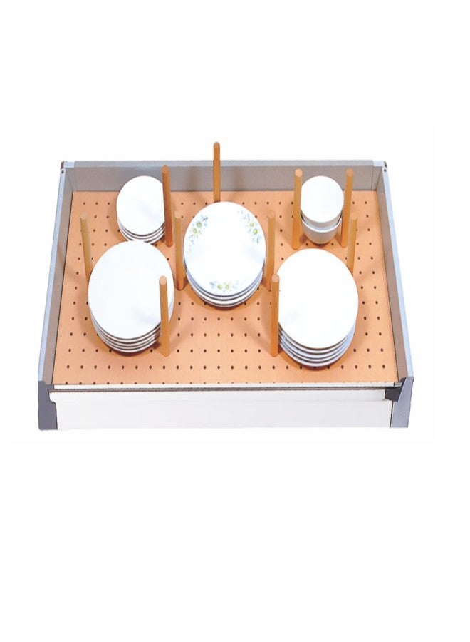 INOX Wooden Plate/Pot Holder with Rod Separator (600mm) Shelf Organizer Kitchen Dish Plate Drying Rack, Drawer Organizer - Image 1