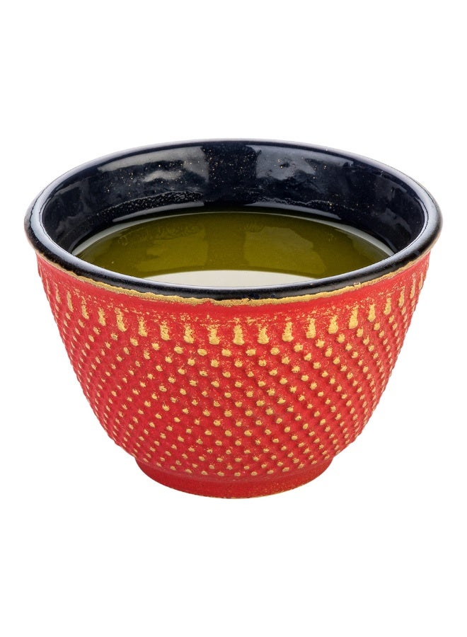 Restaurantware Tetsubin 4 Ounce Tea Cups, 2 Hobnail Traditional Japanese Tea Cups - Enamel Coated, Corrosion-Resistant, Red Cast Iron Small Tea Cups, Crack-Resistant, Rust-Resistant - Image 2
