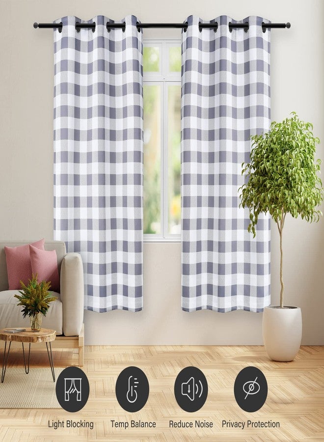 Simple Deluxe Buffalo Check Blackout Curtains Panels for Living Room, Bedroom Farmhouse Courtyard Style Room Darkening Thermal Insulated Plaid Grommet Curtain, 37" W x 63" L, White and Gray - Image 2