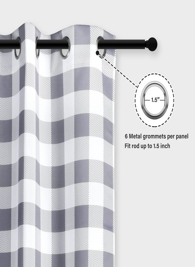 Simple Deluxe Buffalo Check Blackout Curtains Panels for Living Room, Bedroom Farmhouse Courtyard Style Room Darkening Thermal Insulated Plaid Grommet Curtain, 37" W x 63" L, White and Gray - Image 4