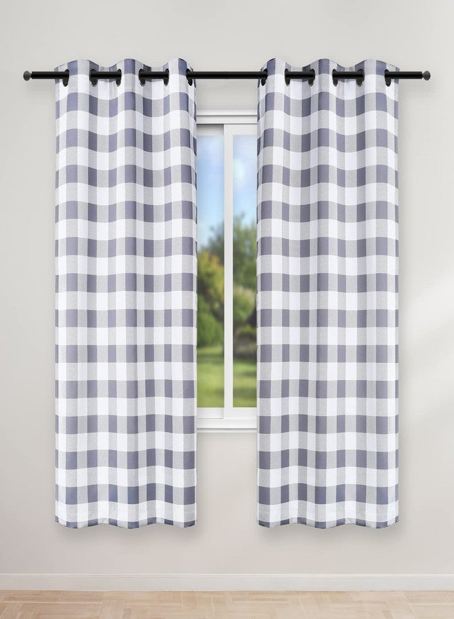 Simple Deluxe Buffalo Check Blackout Curtains Panels for Living Room, Bedroom Farmhouse Courtyard Style Room Darkening Thermal Insulated Plaid Grommet Curtain, 37" W x 63" L, White and Gray - Image 1