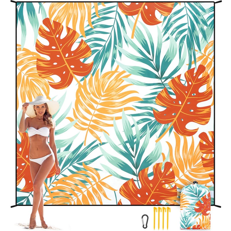 WIWIGO Beach Blanket Sandproof Extra Large Beach Mat Adults Waterproof Quick Drying Sand Free Mat Made by Premium Polyester with 4 Stakes 4 Corner Pockets for Outdoor Travel Camping Hiking